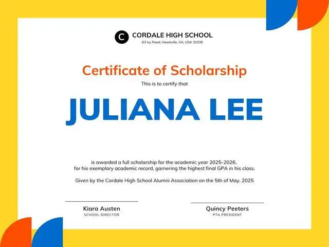certificate of scholarship