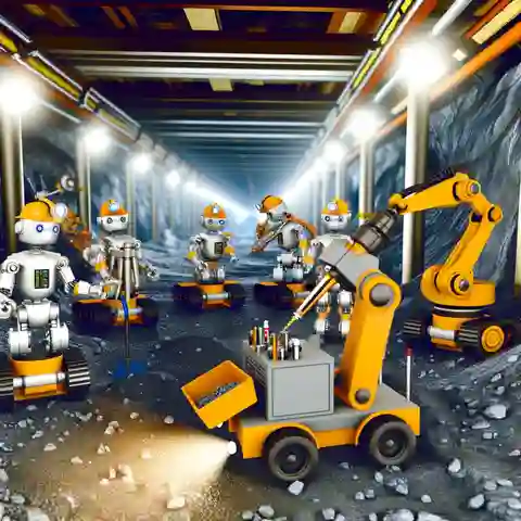 Mining Technology Developments A group of mining robots working together in a mine, showing a variety of robots