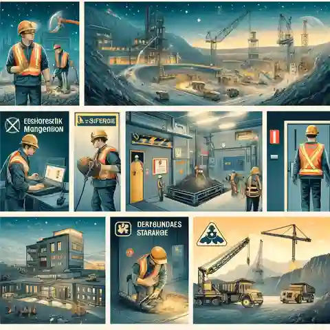 A mining site showing various safety measures and equipment in action